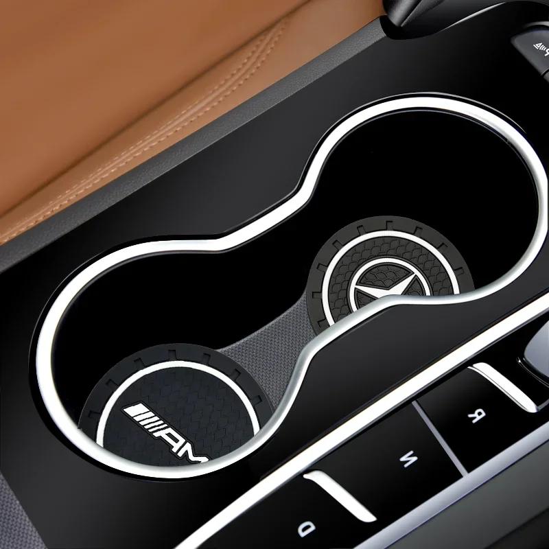 LJX1 2pc Car Cup Holder Coaster Non Slip Pad Mat Interior Decor Accessorie For Mercedes Benz AMG GLC GLE CLA W206 W204 W205 W203 W211