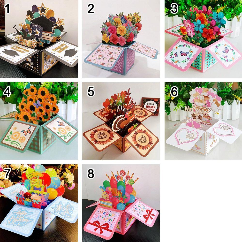 Bloom Bouquet Flower Girlfriend Paper Flowers 3D Pops-up Bouquet Rose/Lily/Sunflower Greeting Card