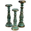 Wooden Candlestick Holder Medium Turquoise Gold