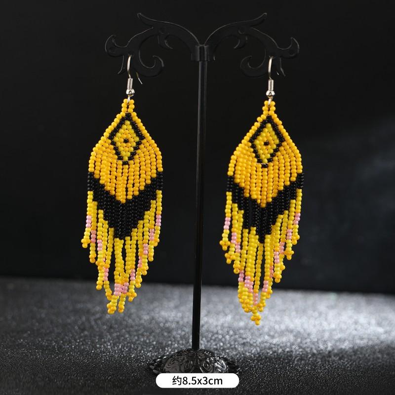 Длинные серьги с кисточками из рисовых бусин ручной работы, богемная ниша в стиле ретро, ​​персонализированные и стильные серьги для отдыха.