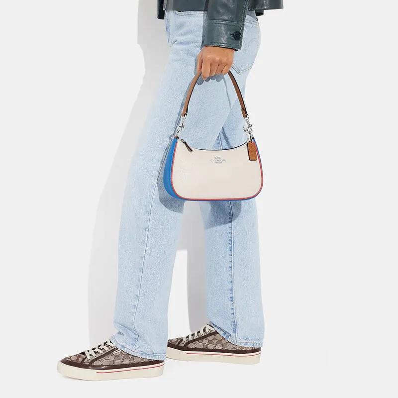 COACH Teri Cow Leather Crescent Bag , Handbag , Shoulder Bag Medium Women's White (Unisex) Shoulder Bags CJ595 SVCAH