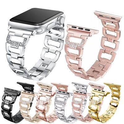Ремешок для браслета с бриллиантами для Apple Watch Series 7 6 SE 5 4 3 2 1, ремешок для часов из нержавеющей стали для 38 мм, 40 мм, 41 мм, 42 мм, 44 мм, 45 мм, регулируемый ремешок на запястье
