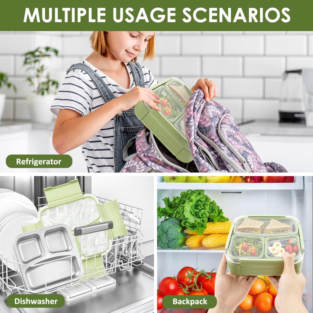 304 Stainless Steel Food Container with Multiple Compartments Reusable Food Storage Container with Lid for School and Office