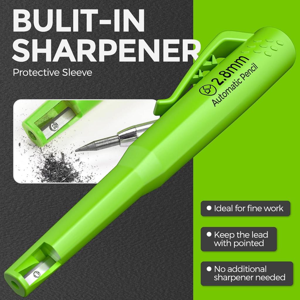 Nicpro 4 Pack CP3000 Carpenter Pencils with Sharpener, Mechanical Pencil Set with 76 Refills, Heavy Duty Construction Pencil, Carpenter Tools for