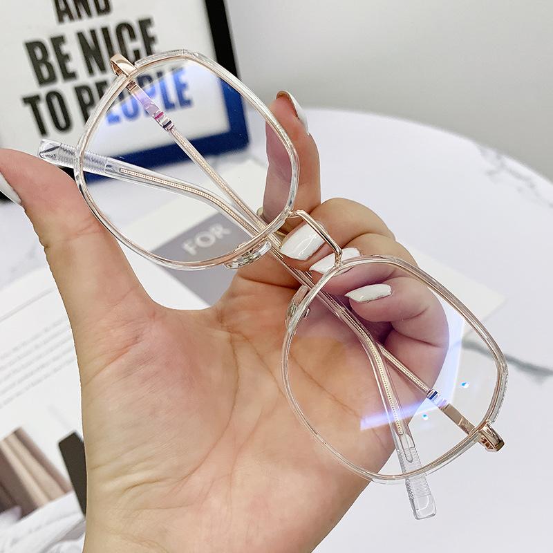 M polygonal small frame shiny border girls plain Internet celebrity flat glasses no degree can be matched with myopia glasses