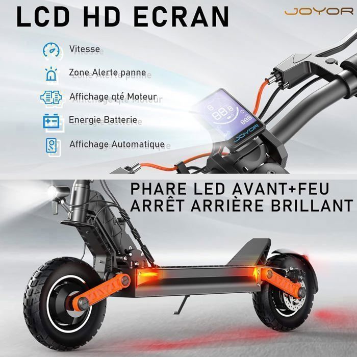 JOYOR S10-SZ - Scooter électrique - Deux moteurs 1000 W, batterie 60 V 18 Ah - Vitesse maximale 60 km/h - Noir