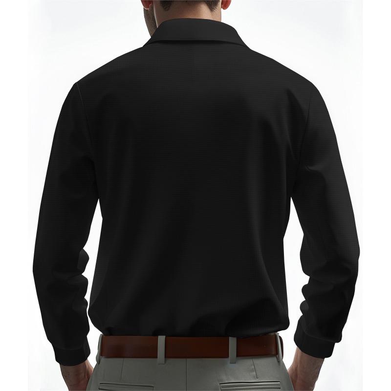 Men Waffle Knit Long Sleeve Polo Shirt Casual Button Up Solid Color Slim Fit Top