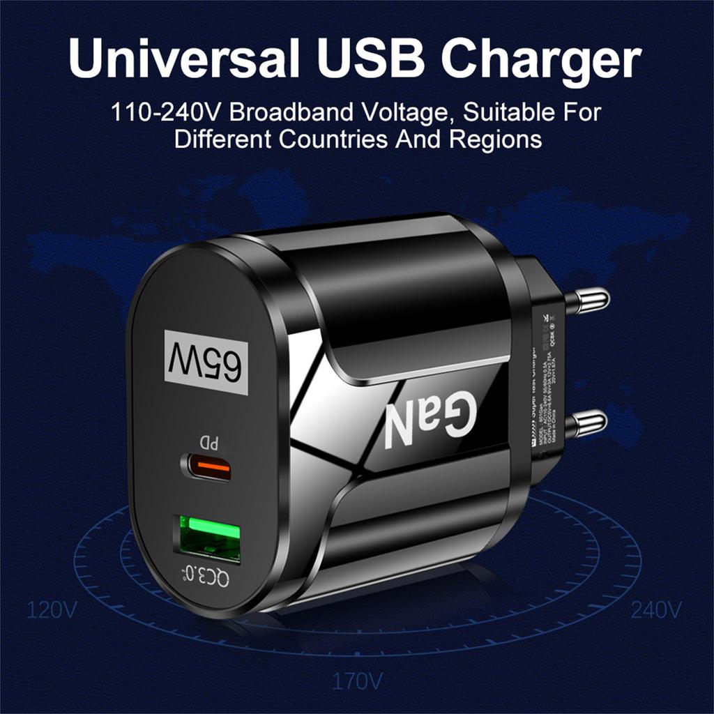 GaN 65W PD USB Type C Charger Mobile Phone Quick Charge Type C Wall Charger For iPhone Xiaomi Samsung EU/US Plug Charger