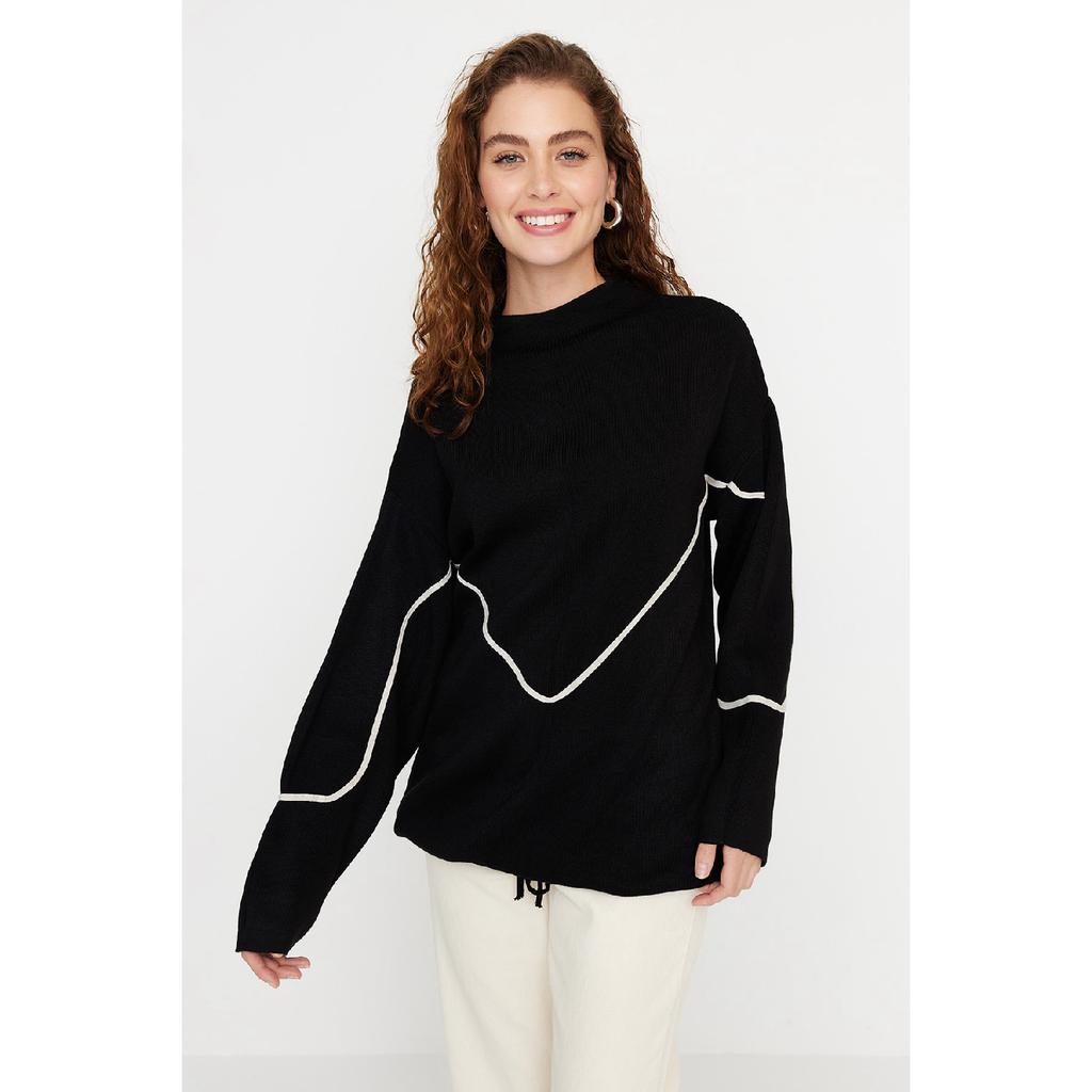 Свитер из трикотажа с полосками цвета экрю и окантовкой Tctaw22ak0002