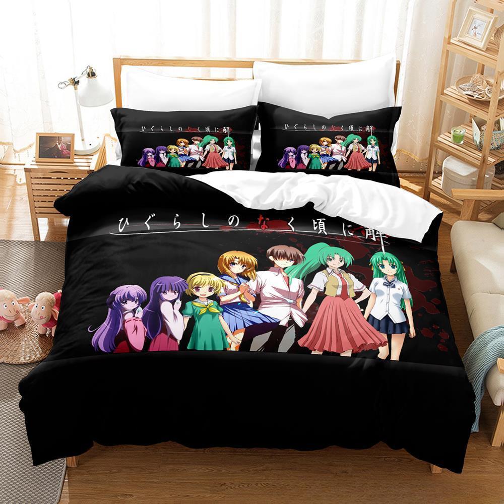 Higurashi When They Cry Игровой Комплект Постельного Белья Односпальный Полуторный Двуспальный Евро Кинг Сайз Пододеяльник для Спальни Взрослых Детей