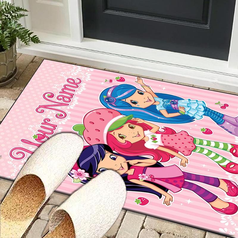 Custom NameStraw-berry Sweet Moment Carpet, Indoor Rug, Chair Rug, Living Rooms, Doormat Made From Polyester Home Decor Birthday Christmas Gifts