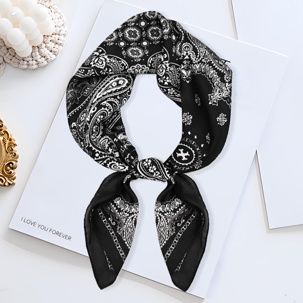 Soft Silk Square Scarf Floral Print Neckerchief Shawl Luxury Headband Scarf  Headwear Accessory