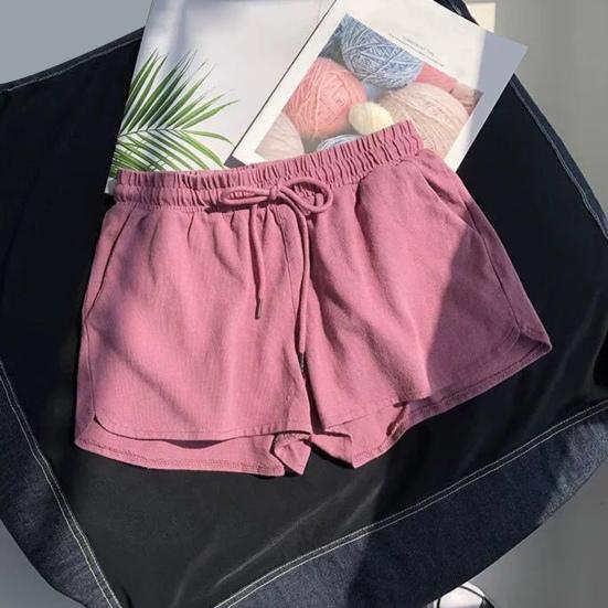 Женские летние спортивные шорты с высокой эластичной резинкой на талии, однотонные плиссированные боковые карманы трапециевидной формы, свободные повседневные