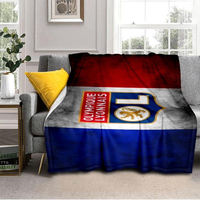 Lyon Football Crest Printed Throws Blanket Soft Flannel Blankets for Couch Bed Gifts for Men Women Picnic blanket Christmas gifts
