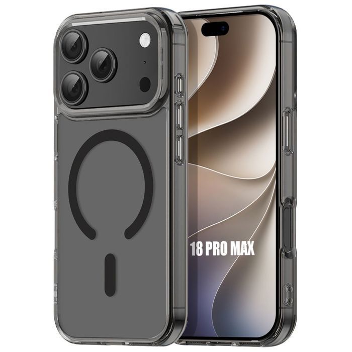 Coque pour iPhone 18 Pro Max, Antichoc Anti-Rayures avec Anneau Magnétique - Noir Translucide