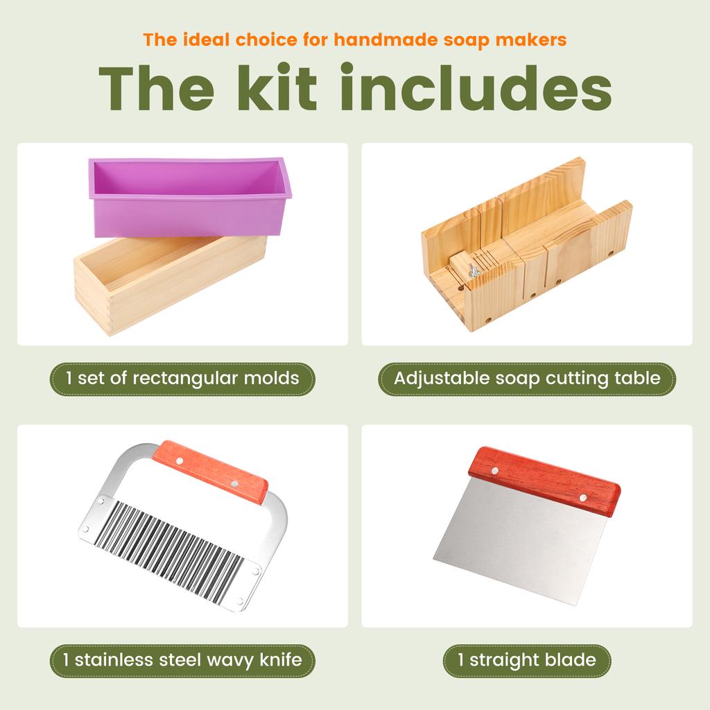 1 Набор силиконовых форм для мыловарения, деревянная форма, набор для мыловарения, с волновым и прямым резаком из нержавеющей стали, инструменты для мыловарения