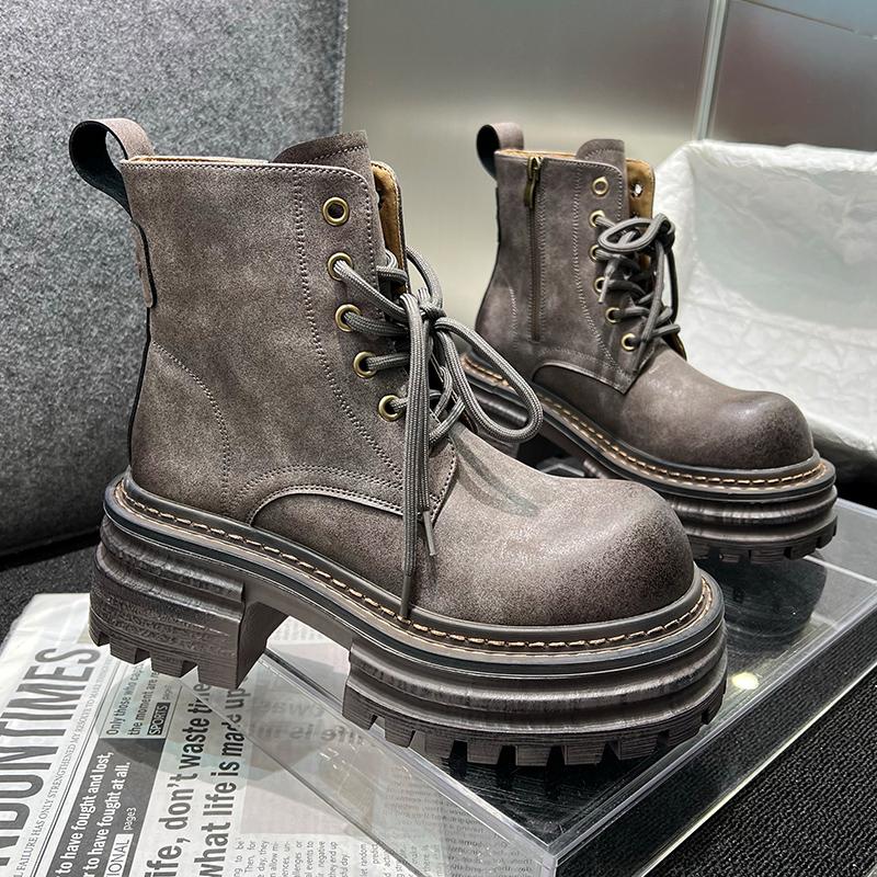 Женские ботильоны на платформе, массивные, на шнуровке, на среднем каблуке, модные туфли 2025 года, классические готические гладиаторы, зимние мотоциклетные ботинки Botas De Mujer