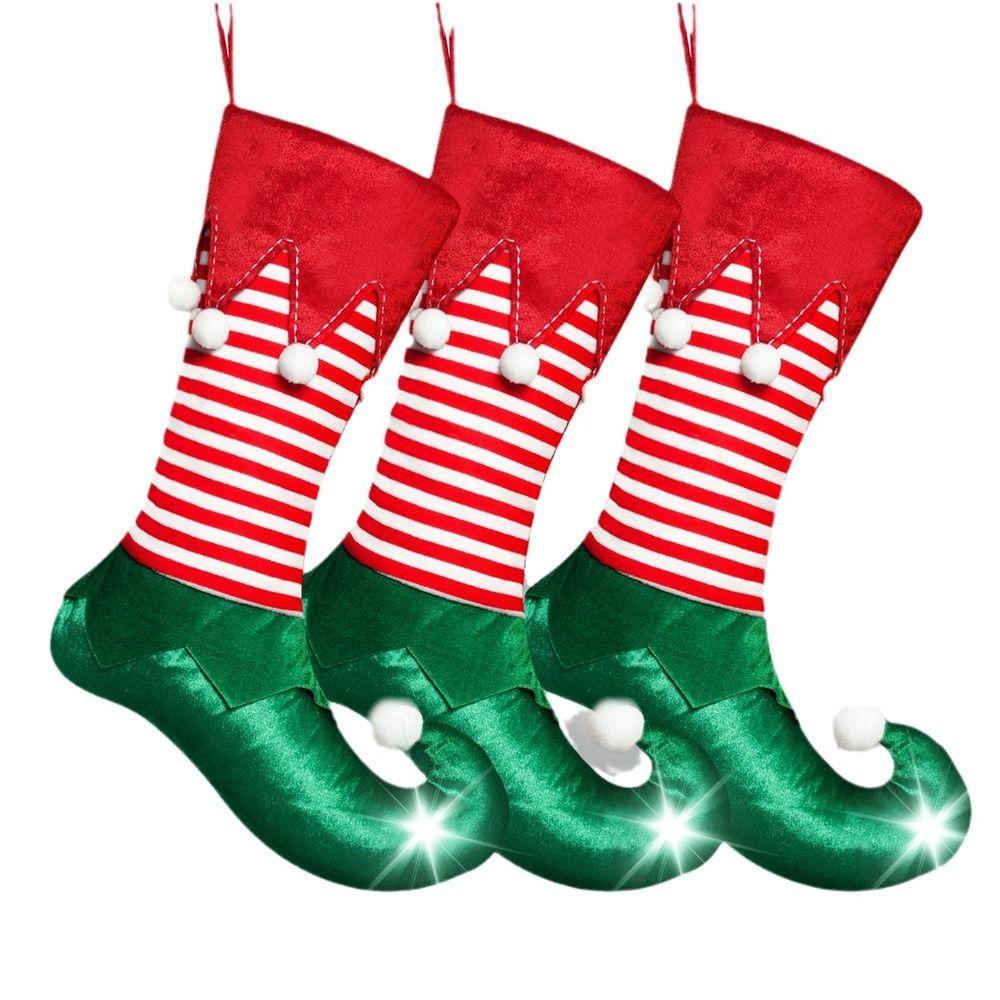 Hanging Elf Christmas Stocking Gift Bag Striped Christmas Stocking Ornaments Kids