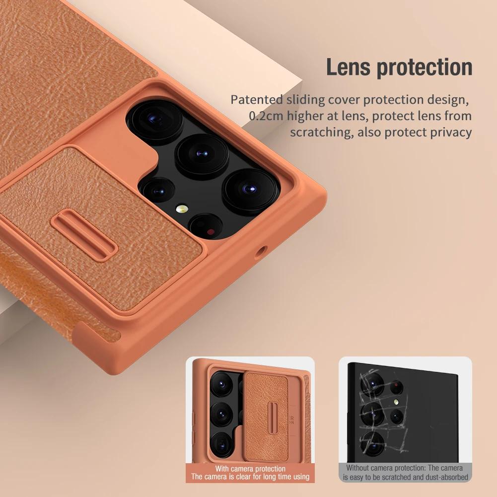 NILLKIN For Samsung Galaxy S23 Ultra with Slide Cover Camera Protection Flip Leather Cover For Samsung Galaxy S23 5G (2026) Case