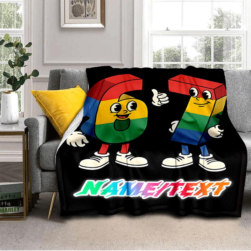 1PC Custom Name Colorful Numbers Friendship flannel blanket versatile,all-season throw suitable for the living room,bedroom,camping,travel,and gift