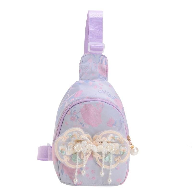 Charming Children's Handbag With Pearl Accents And Bowknot Geometric Patterns