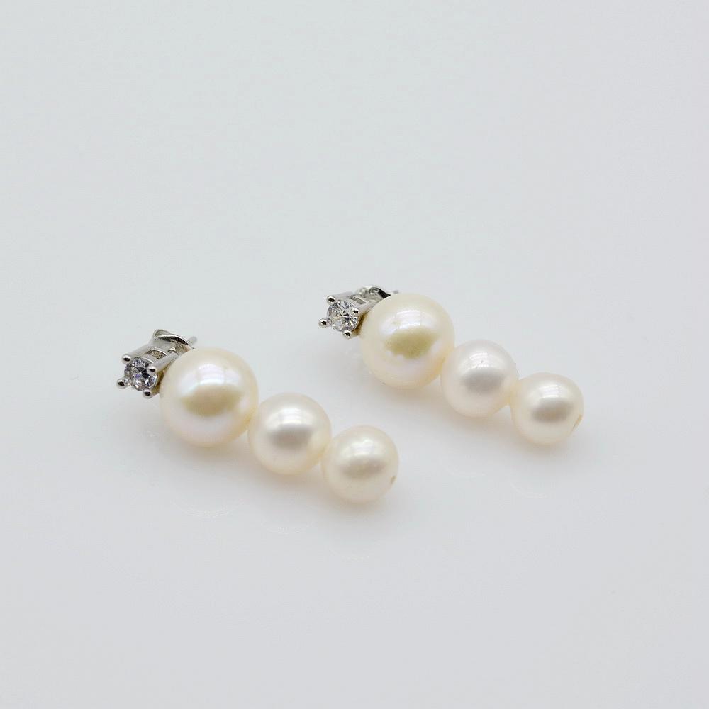 Pearl Stud Earrings Round Natural Pearl Sterling Silver Stud Earrings Arrangement Ball Pendant Long Ladies Stud Earrings