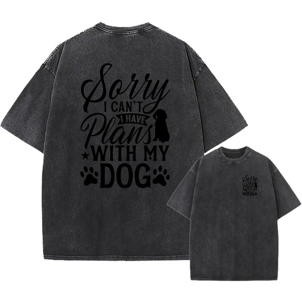 Men's Vintage Oversized Washed Tee,"Plans With My Dog" Funny Quote Print T-Shirt