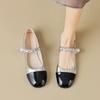 Weiwei Girl 128-1 Round Head Mary Jane Shoes Women's French One-word Belt Chain Pearl Small Fragrant Flat Shoes