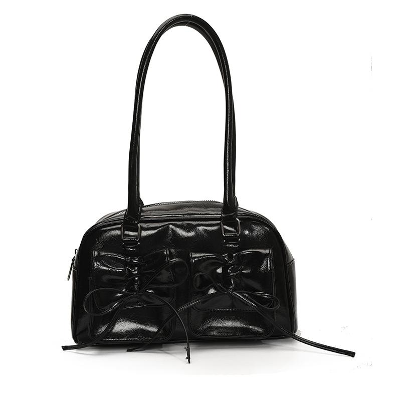 Korean version of trendy ballet style personalized pleated underarm Boston bag women's foreign style versatile fashion Spice girl style shoulder bag