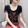 New Fashion Summer Womens Short Sleeved O-Neck T-Shirt Chic Shiny Colorful Diamonds Tees Streetwear Girl Casual Mesh Top Blusas