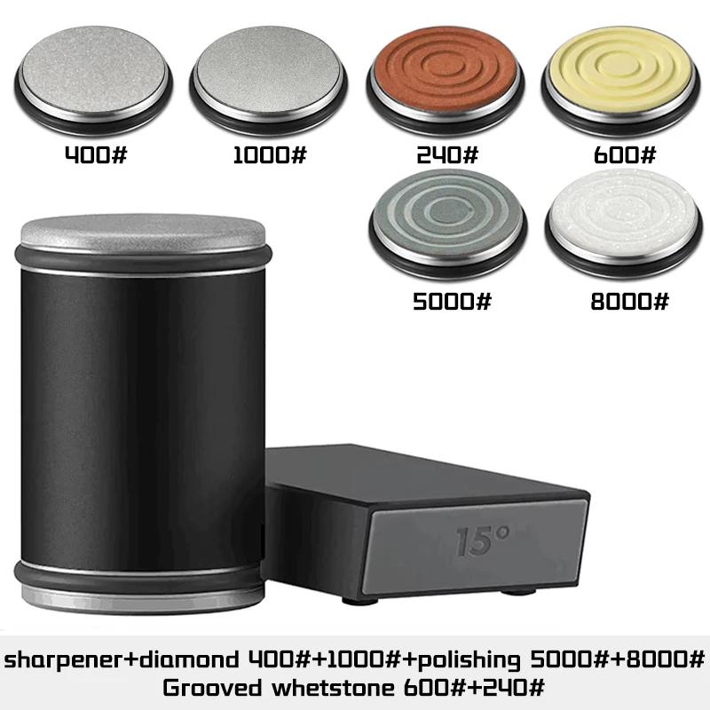 Точилка для ножей с вращающимся лезвием, магнитный держатель для ножей, набор алмазных точильных камней с углом заточки 15 и 20 градусов, кухонный аксессуар
