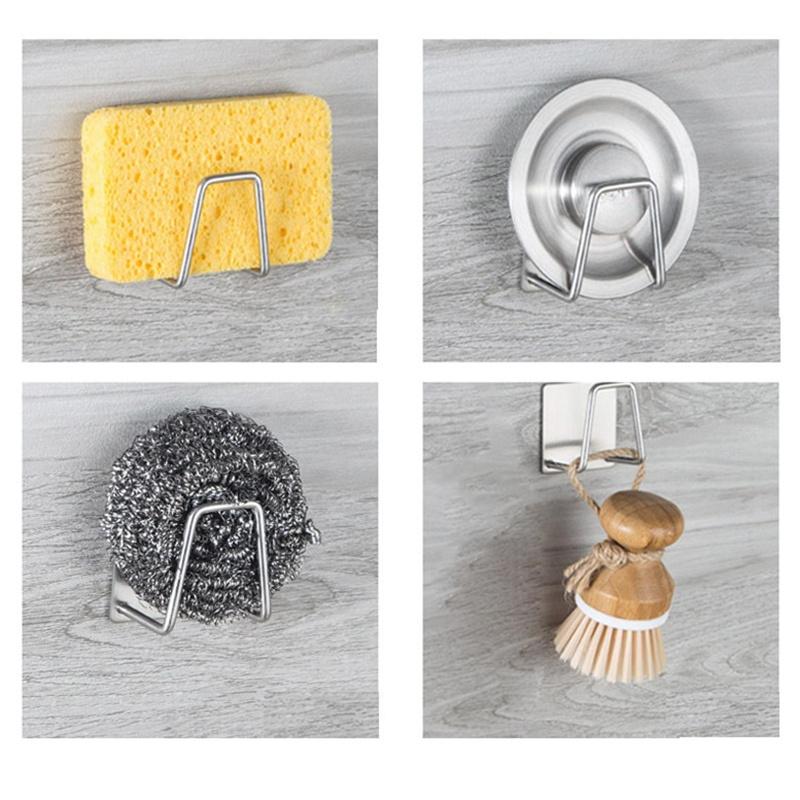 1 шт. Подставка-держатель для губки из нержавеющей стали, без пробивания отверстий, для сушки, на клейкой основе, для настенного шкафа, многофункциональные кухонные принадлежности