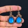 Blue Topaz Gemstone Handmade Pure Copper Wire Wrapped Earrings Jewelry For Memorial Day