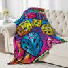 Colorful Dice Print Flannel Throw Blanket – Fun Gamers Gift for Home Office Sofa Car Nap