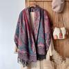 Brand Fashion Women's Winter Cashmere Wrap - Vintage Oil Painting Floral Printed Tasseled Pashmina Thick Shawl, Scarf & Echarpe