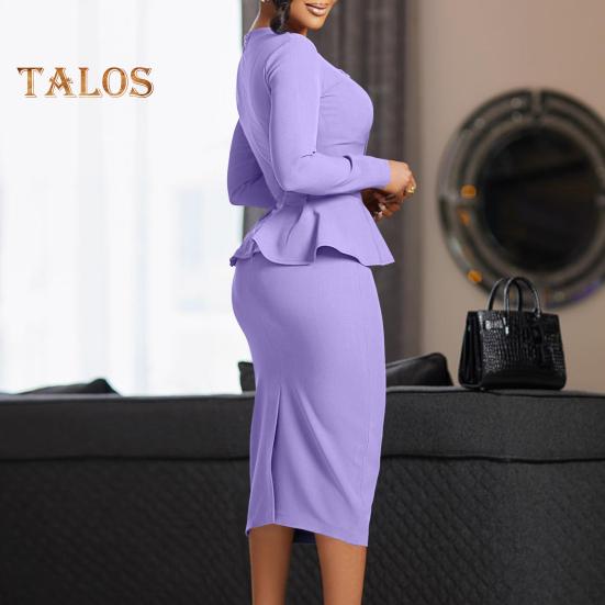 Женское деловое платье с квадратным вырезом и длинным рукавом, однотонное, с оборками, в стиле пэчворк, облегающее, OL, формальное платье миди для поездок на работу