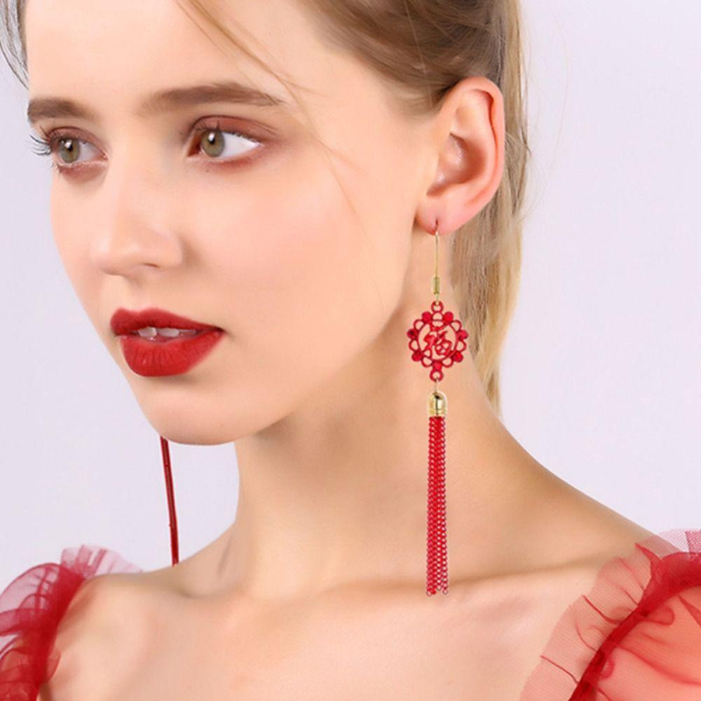 Lucky Lunar New Year Earrings Tassel Red Koi Dangle Earrings Spring Festival Earrings Studs Gift