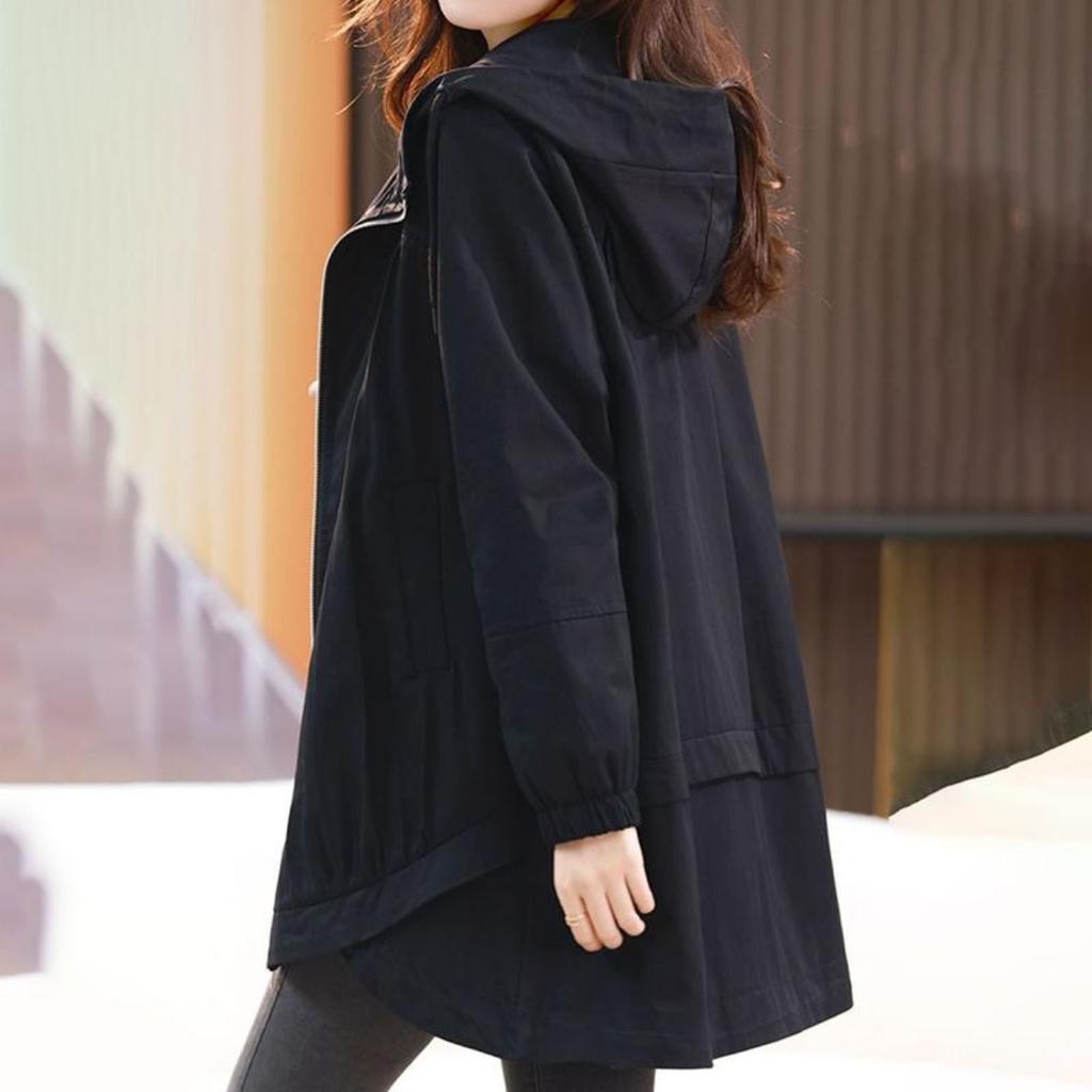 Ветровка с капюшоном, женская и осенняя куртка большого размера, свободная повседневная универсальная куртка средней длины, женское пальто