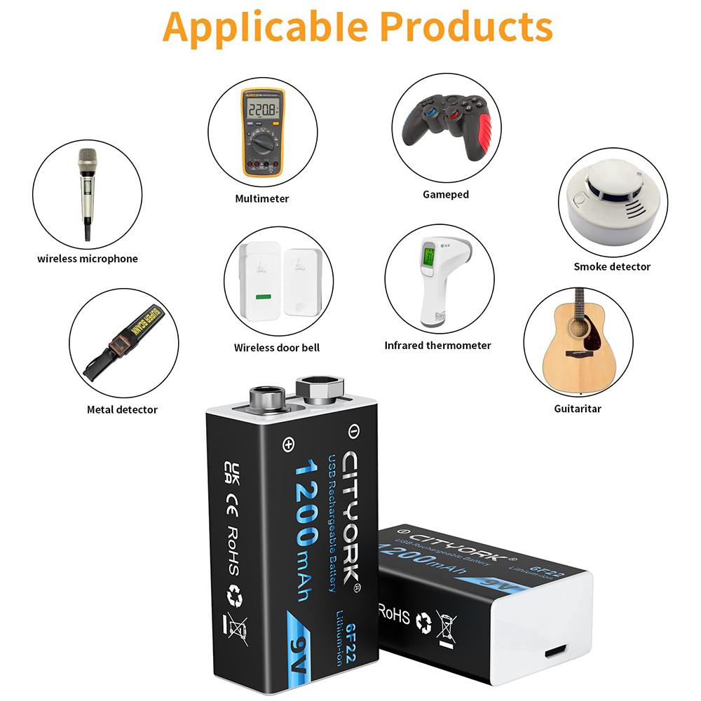 9 В 1200 мАч 6F22 USB литий-ионный аккумулятор 9 В литиевый для мультиметра, микрофона, игрушки, дистанционного управления, использования KTV