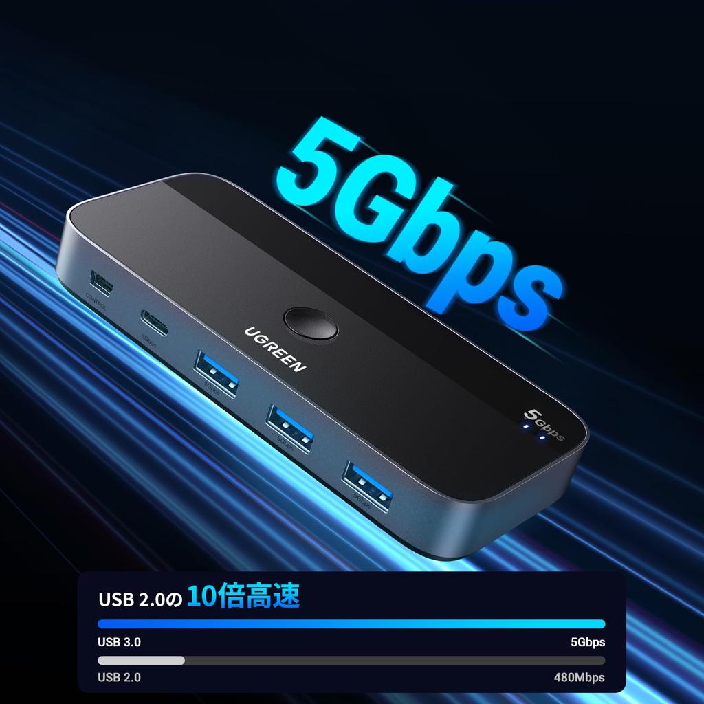 UGREEN USB 2 4 1 1 ПК для Устройства 5 Гбит/с USB-переключатель для и Пульт Дистанционного Управления Переключатель Включает 2 USB-кабеля Пульт Небесно-Серый 3.0 Переключатель, Входы, Выходы,