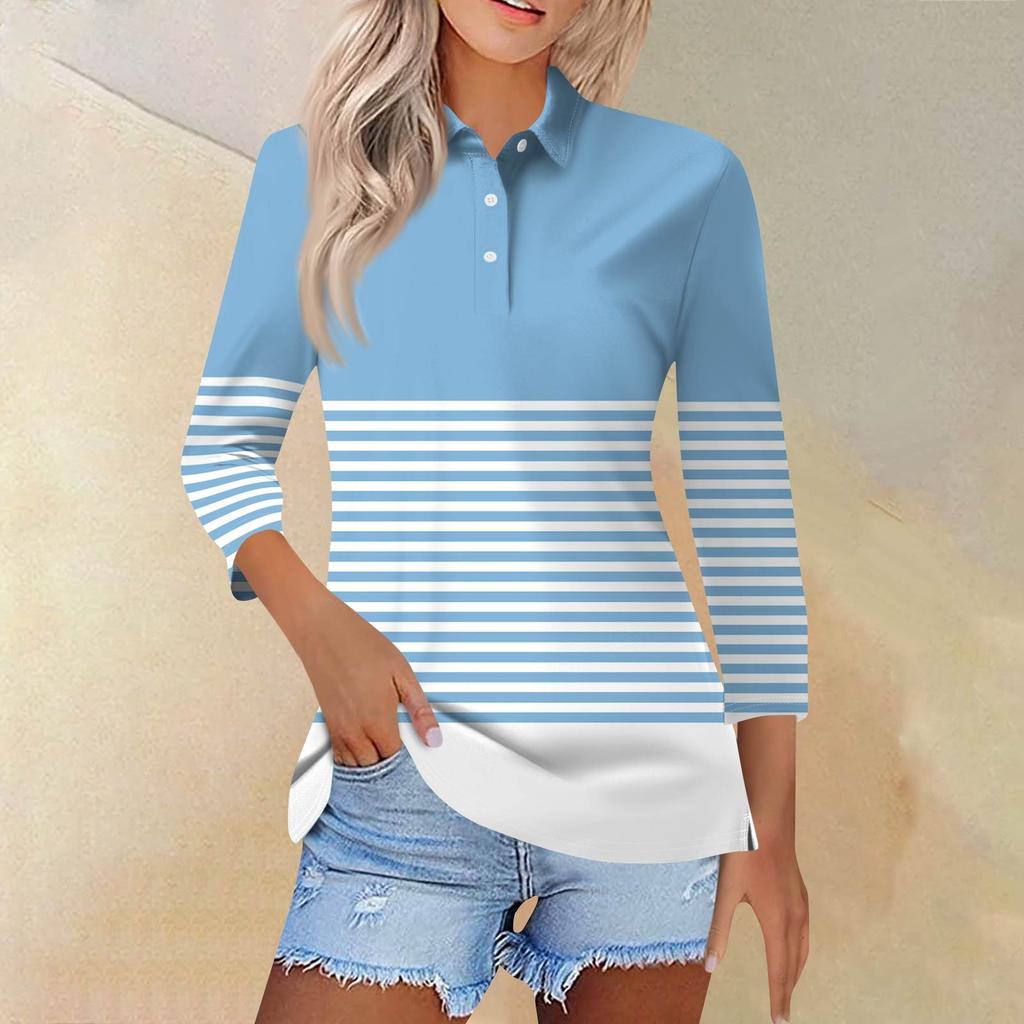 Женская модная повседневная рубашка с короткими рукавами 3/4 с лацканами и принтом, женские топы на пуговицах