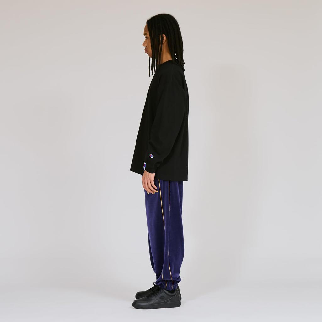 Длинный свободный крой с длинным рукавом и вышитым логотипом One Point, круглый вырез, хлопок, США, RelaxFit с длинным рукавом и вышитым логотипом One Point, стиль действий, черный, размер L [Champion]