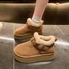 Зимние женские ботинки на толстой подошве для верхней одежды 2025 зима новые уличные нескользящие кожаные коричневые короткие ботинки с бархатными теплыми хлопковыми туфлями