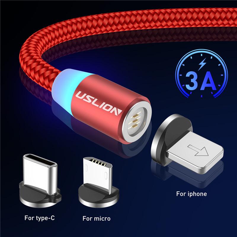 Магнитный кабель 1 м, 3 А, кабель для быстрой магнитной зарядки, микро-usb типа c для iPhone, быстрая зарядка 3,0 USB