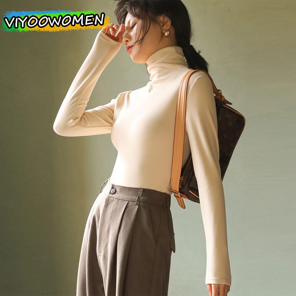 Women's Winter High Collar Elastic Turtleneck Sweater Tops Blouse Undershirts Long Sleeve T-Shirts For Women Thermals Pullovers Formal Clothes