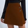 Women Button High Waist Chamois Solid Color A Line Package Hip Mini Skirt