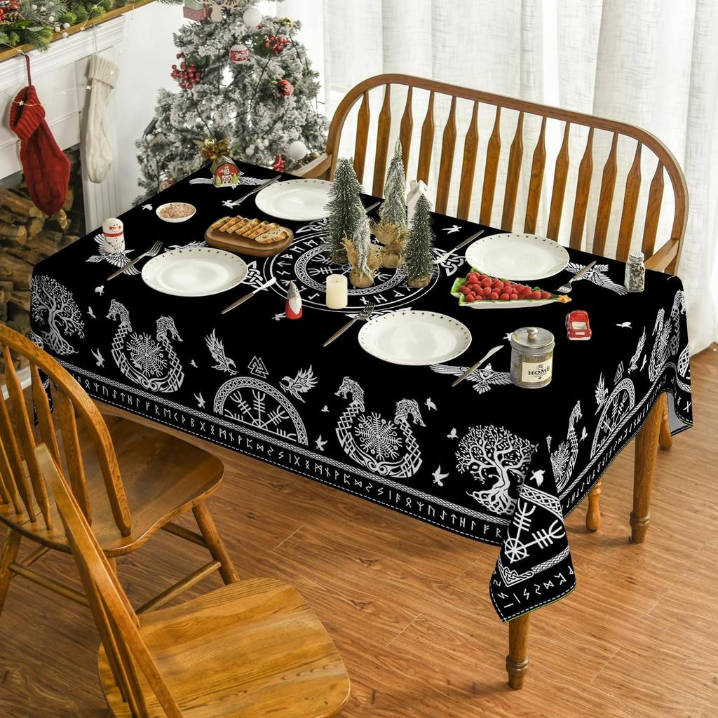 Nordic Viking Raven Waterproof Tablecloth Reusable Rectangular Table Mat for Tarot Altar Kitchen Party Decor