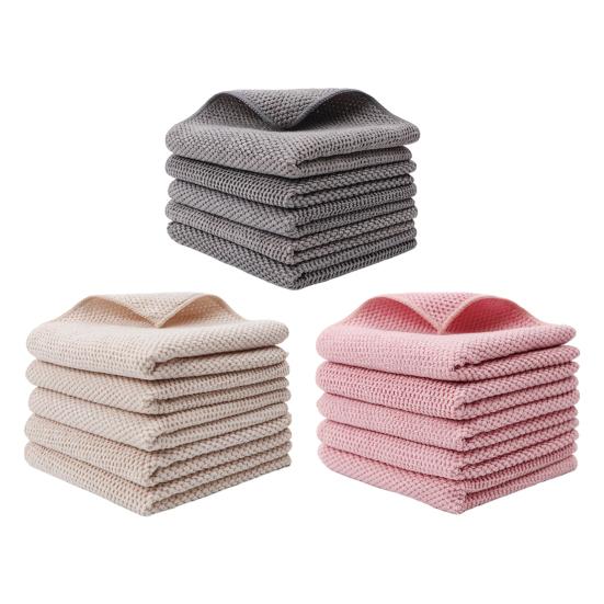 5 Pcs Kitchen Towels Solid Color Dish Towels with Lanyard Absorbent Hand Towels Cleaning Rags for Household Tasks