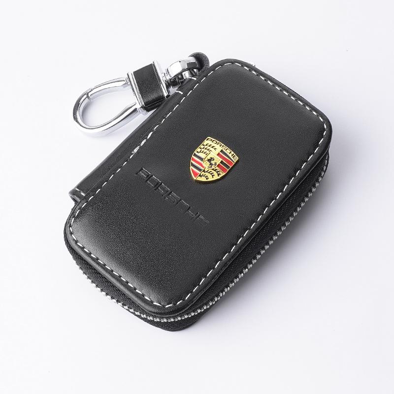BMGB9 3D Metal+Leather Car Wallet Key Bag Multi Function Key Case For Porsche Cayenne Panamera Macan Boxster Cayman 718 911 Sticker