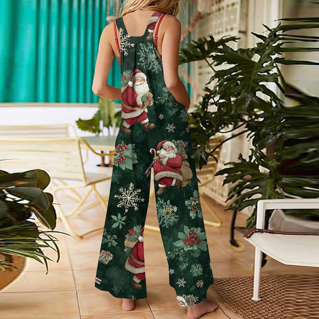 Womens Casual Overalls Jumpsuits Adjustable Straps Sleeveless Print Comfy Rompers With Pocket